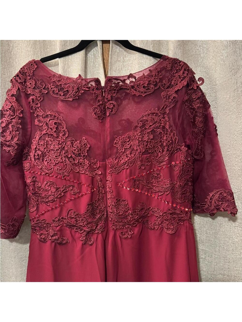Burgundy Embroidered Lace Wide Leg Formal Jumpsuit NWT - Picture 6 of 6